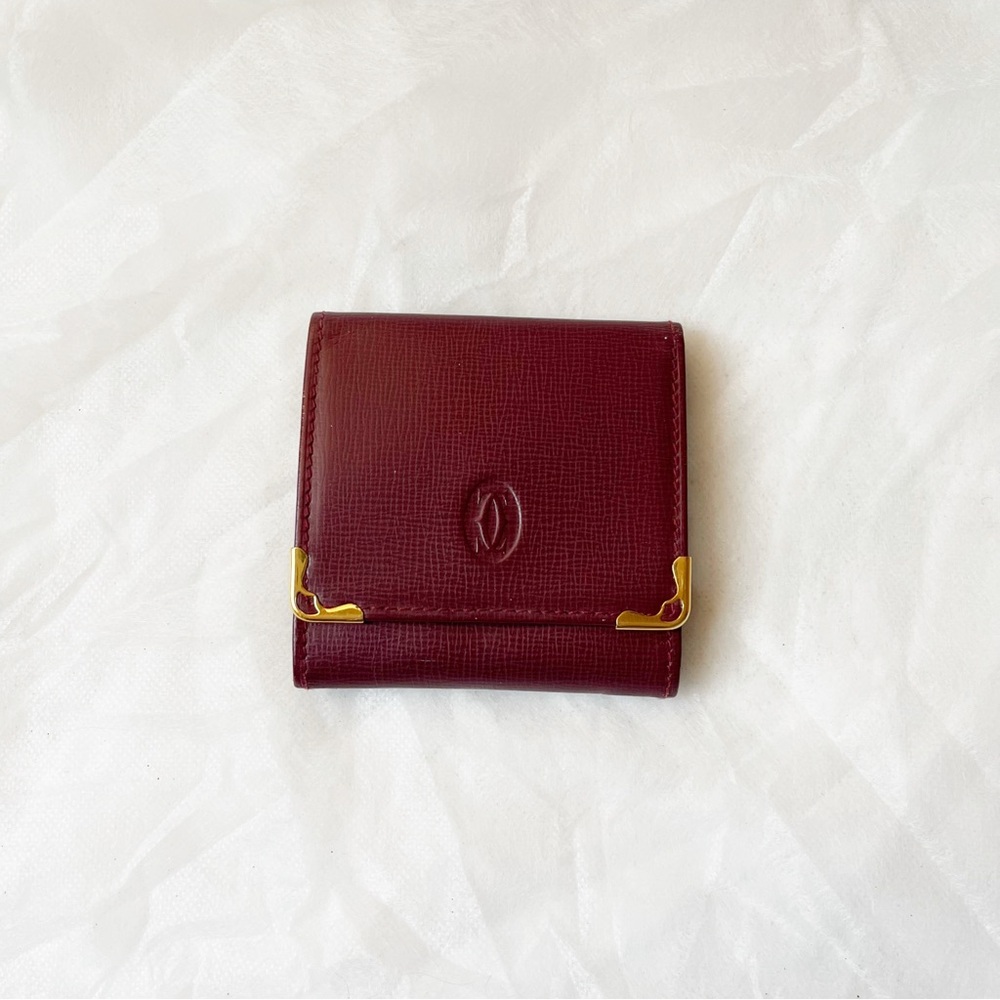 Cartier Leather Coin Purse Snap Jewelry Pouch Bordeaux Gold Hardware Vintage